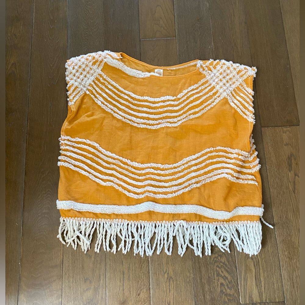 Handmade Yellow/orange top with white fringe - NEVER WORN - NEW WITH TAG